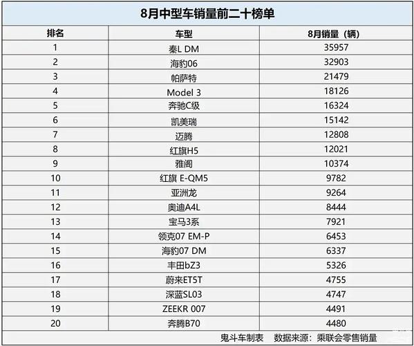 【中大型轿车销量排行榜前十名,大型轿车销量排行榜前十名品牌】