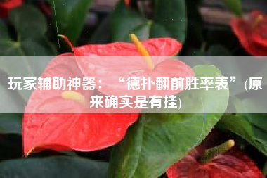 玩家辅助神器：“德扑翻前胜率表”(原来确实是有挂)