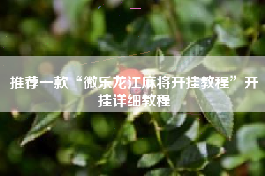 推荐一款“微乐龙江麻将开挂教程”开挂详细教程