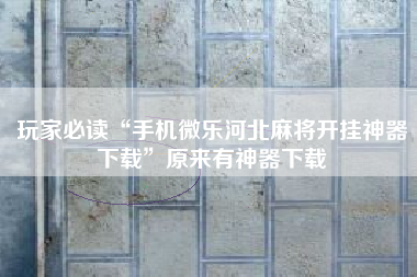 玩家必读“手机微乐河北麻将开挂神器下载	”原来有神器下载