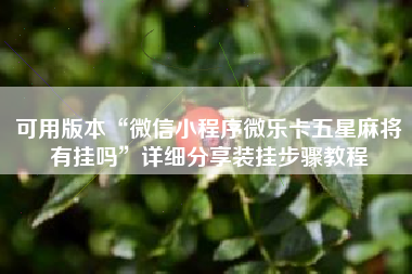 可用版本“微信小程序微乐卡五星麻将有挂吗”详细分享装挂步骤教程