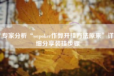 专家分析“wepoker作弊开挂方法原来	”详细分享装挂步骤