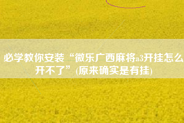 必学教你安装“微乐广西麻将a3开挂怎么开不了”(原来确实是有挂)