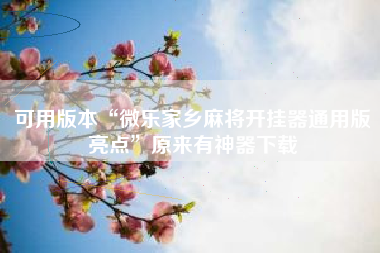 可用版本“微乐家乡麻将开挂器通用版亮点	”原来有神器下载