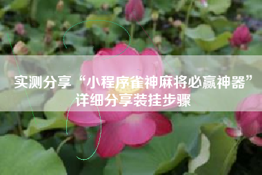 实测分享“小程序雀神麻将必赢神器	”详细分享装挂步骤