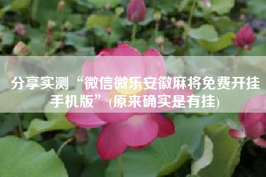 分享实测“微信微乐安徽麻将免费开挂手机版”(原来确实是有挂)