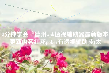 3分钟学会“德州wpk透视辅助器最新版本更新内容红龙poker有透视辅助挂(太