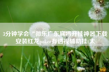 3分钟学会“微乐广东麻将开挂神器下载安装红龙poker有透视辅助挂(太