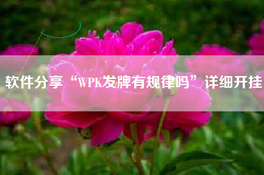 软件分享“WPK发牌有规律吗”详细开挂