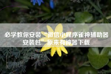 必学教你安装“微信小程序雀神辅助器安装包”原来有神器下载