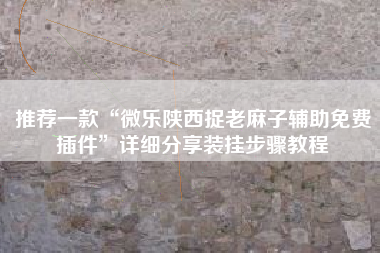推荐一款“微乐陕西捉老麻子辅助免费插件	”详细分享装挂步骤教程