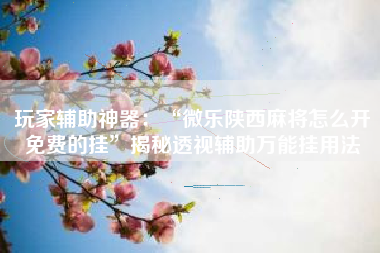 玩家辅助神器：“微乐陕西麻将怎么开免费的挂	”揭秘透视辅助万能挂用法