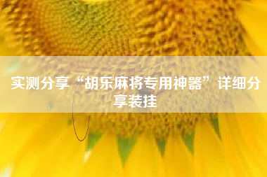 实测分享“胡乐麻将专用神器	”详细分享装挂