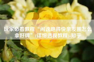 玩家必看教程“闲逸跑得快亲友圈怎么拿好牌”(详细透视教程)-知乎