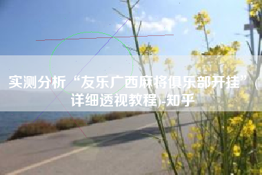 实测分析“友乐广西麻将俱乐部开挂	”(详细透视教程)-知乎